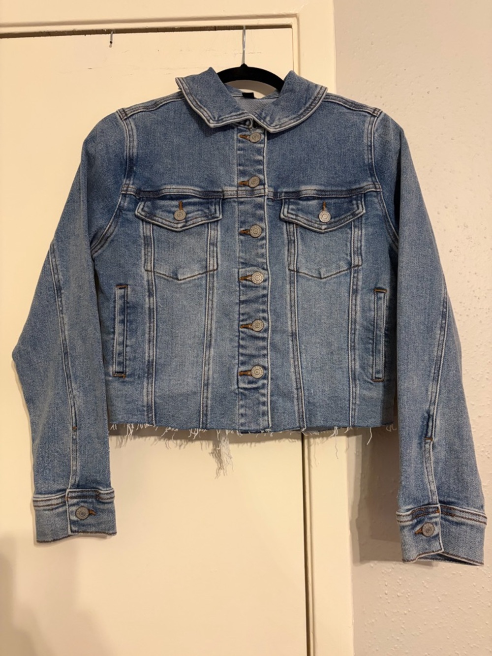 Judy Blue Denim Jacket in Medium Blue with Brown Patch